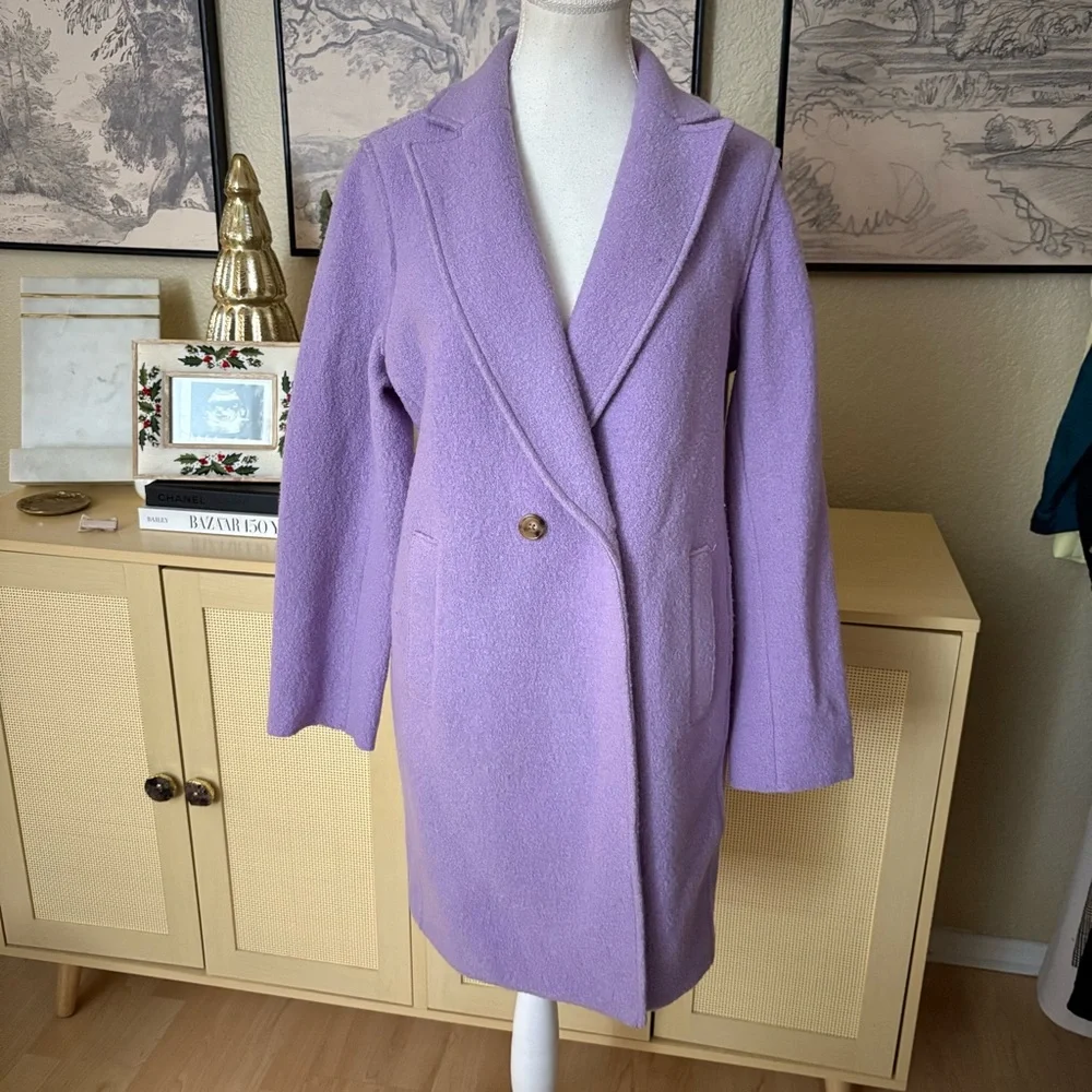 J CREW The Daphne Topcoat in Italian Boiled Wool in Lavender Size 6 Petite - Picture 3 of 10